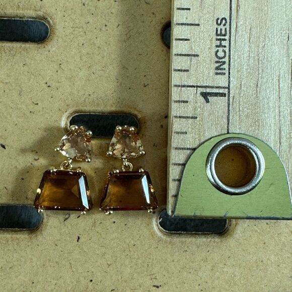 Earrings womens Brown crystal gold plated drop New - Picture 7 of 10